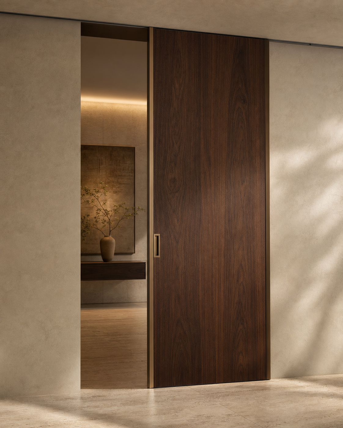 Ceviz modern sürgülü kapı modeli